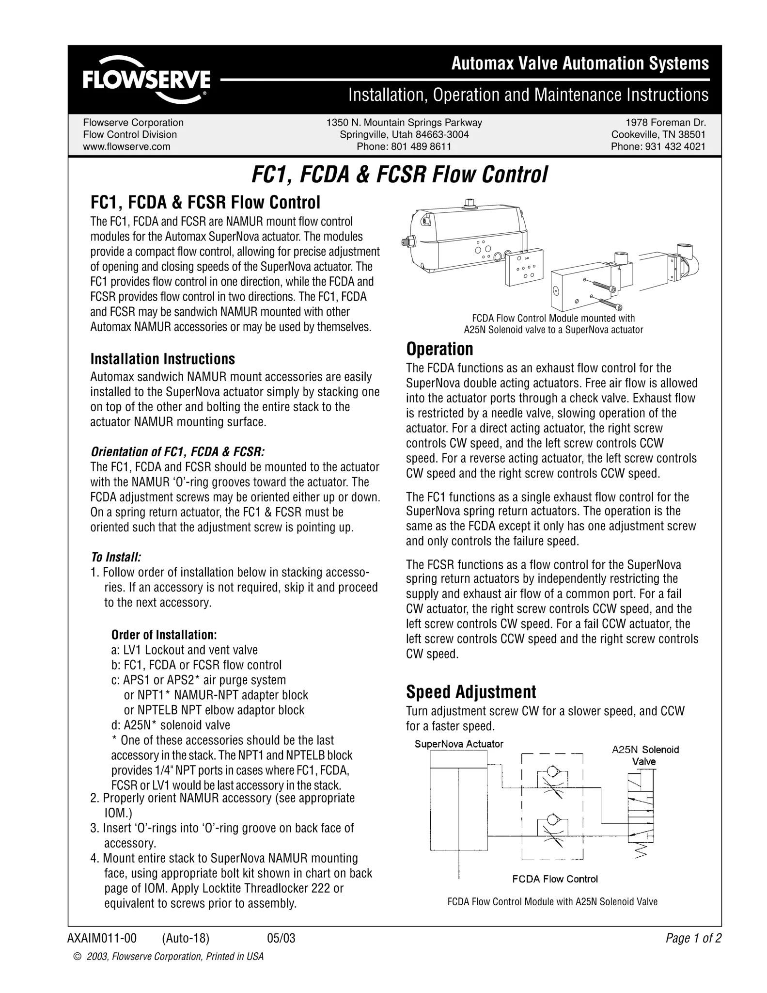 Automax FC1、FCDA和FCSR流量控制模块使用说明(IOM)