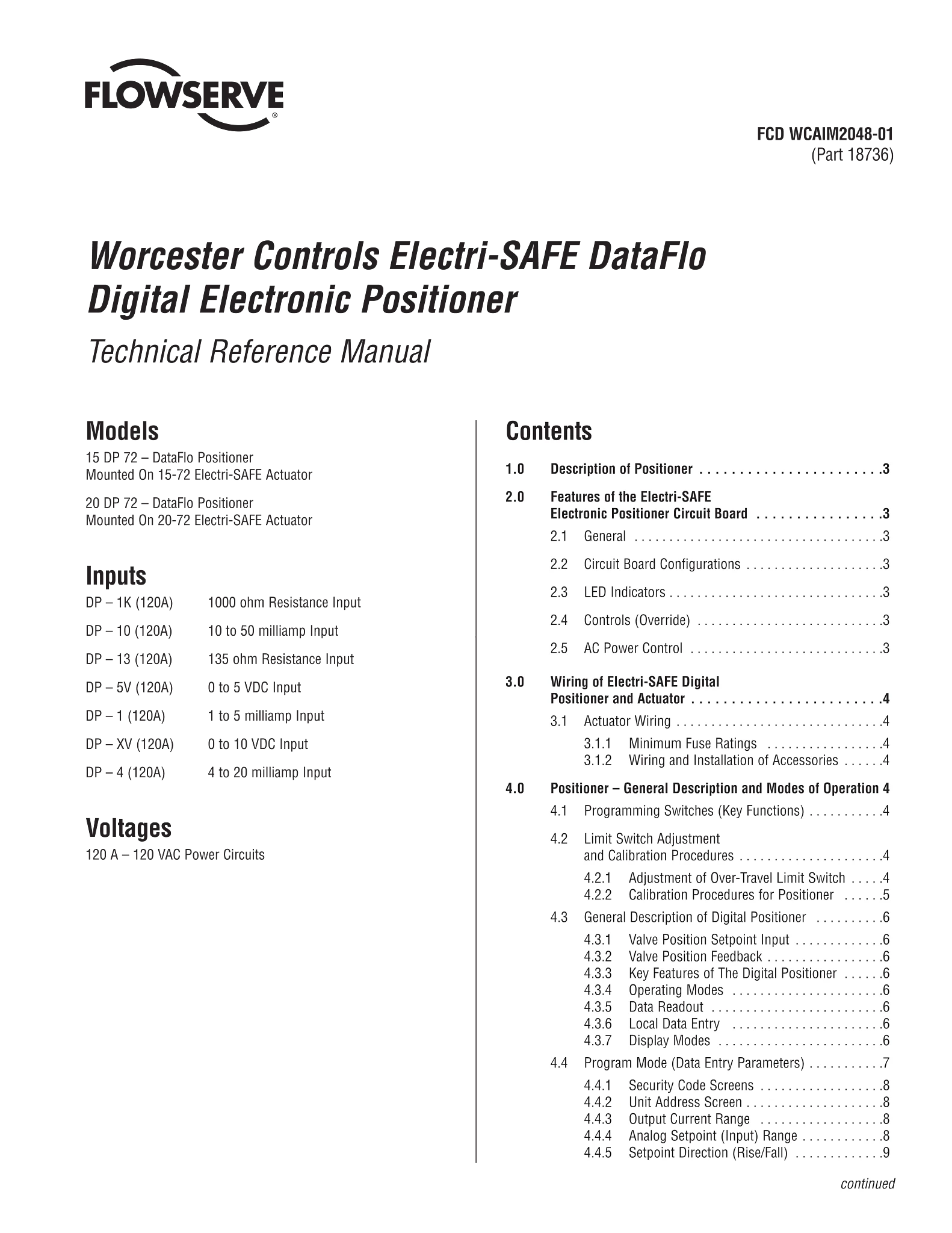 Worcester控制电气安全DataFlo数字电子定位器技术参考手册