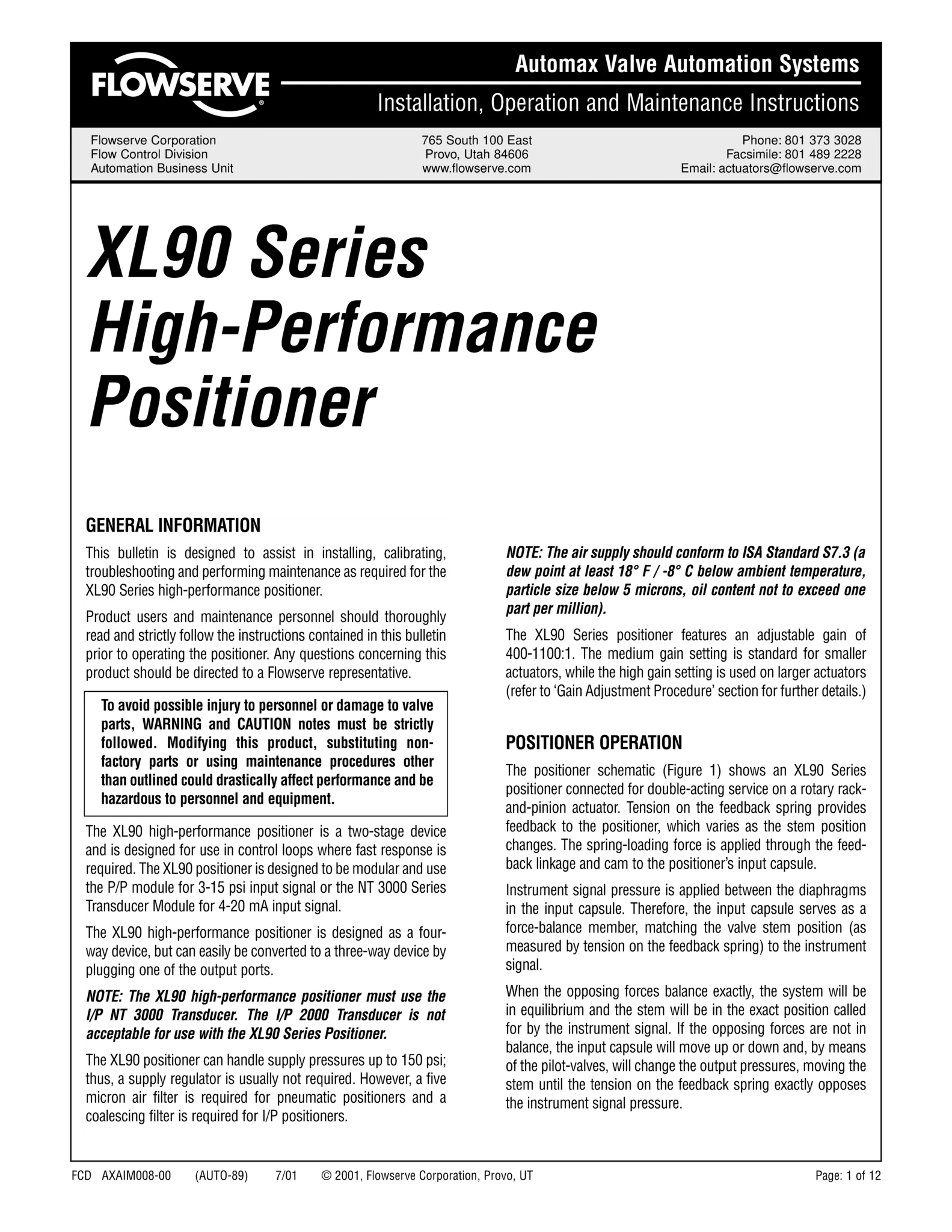 XL90系列高性能定位器 - 使用说明