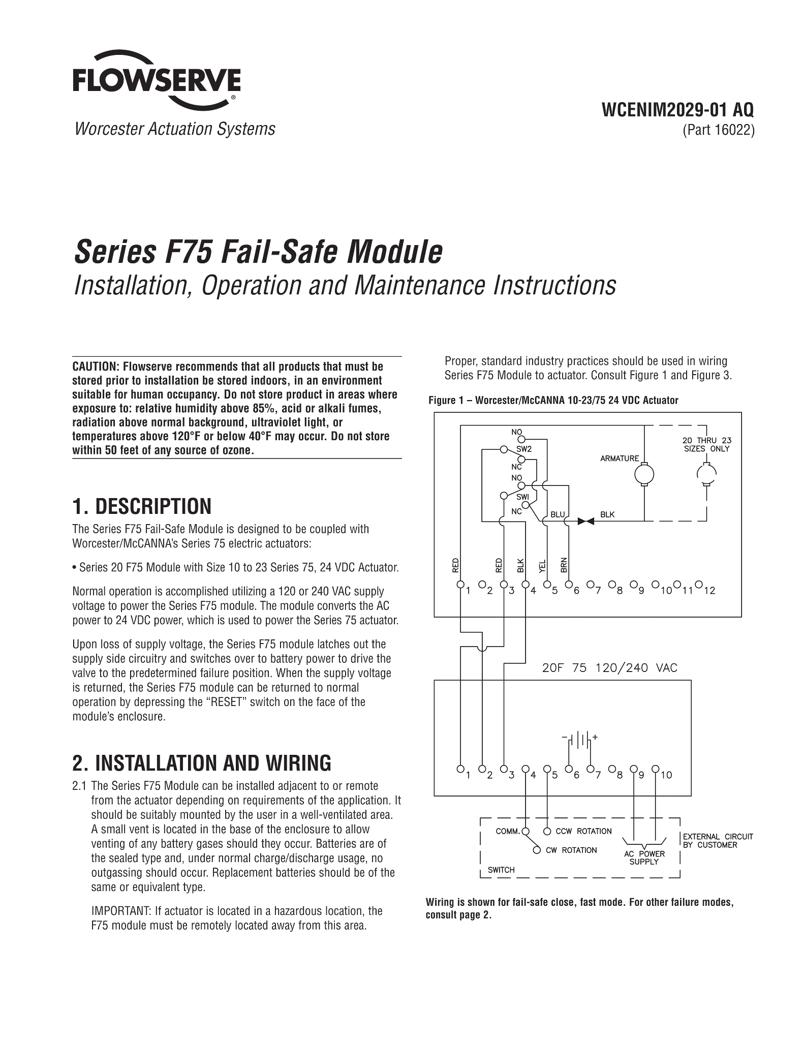 Worcester Controls F75系列故障保护模块使用说明（IOM）