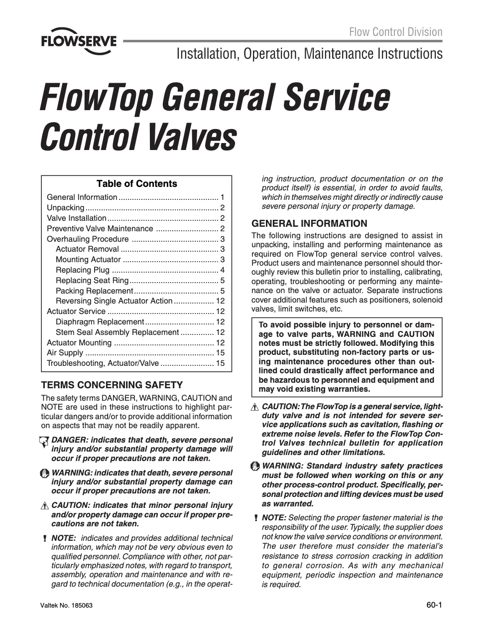 Valtek FlowTop通用服务控制阀使用说明(IOM)