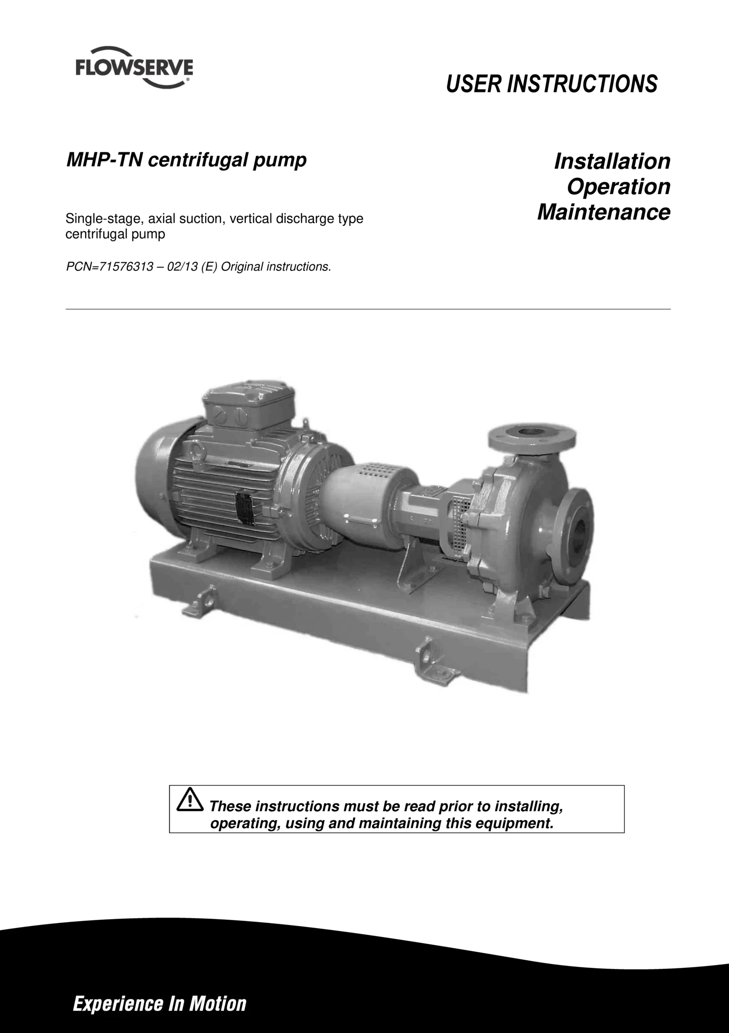 MHP-TN离心泵 - 使用说明：安装、操作和维护