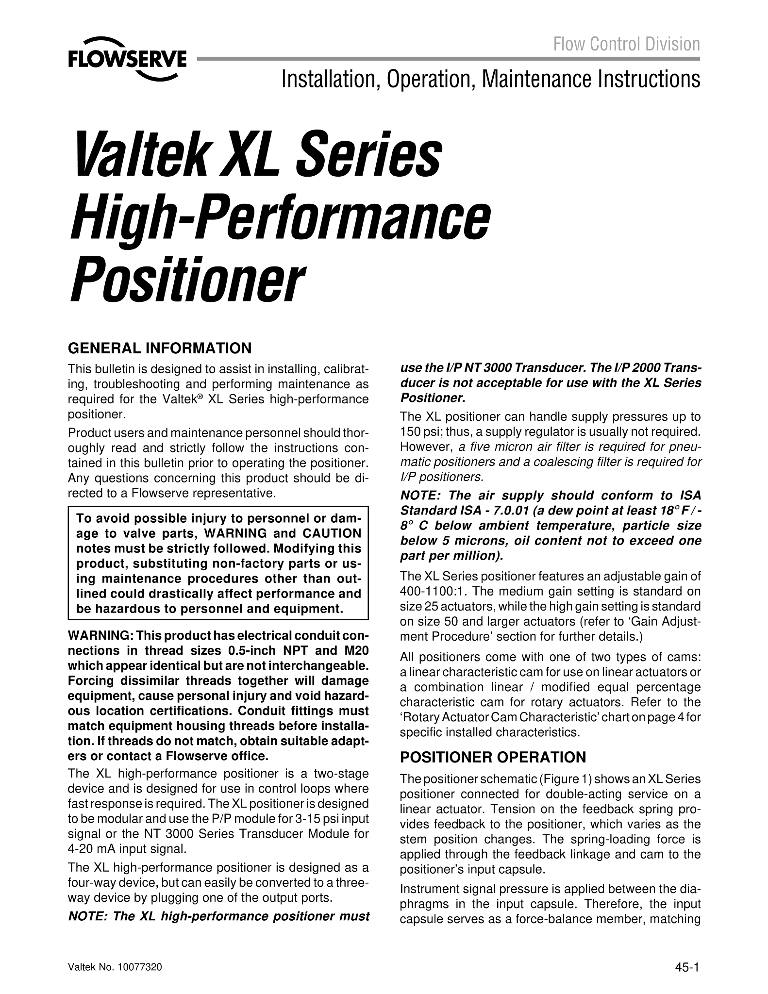 Valtek XL系列高性能定位器 - 使用说明(IOM)