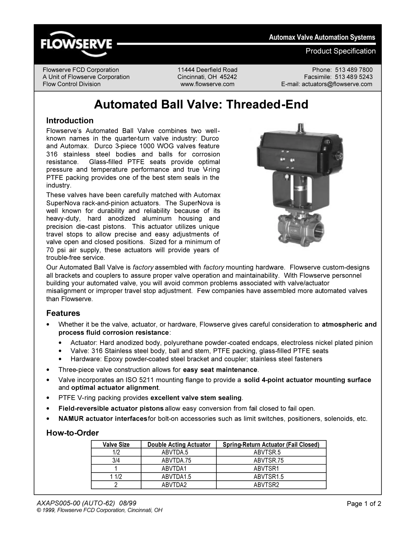 Automax自动球阀:螺纹端产品规格