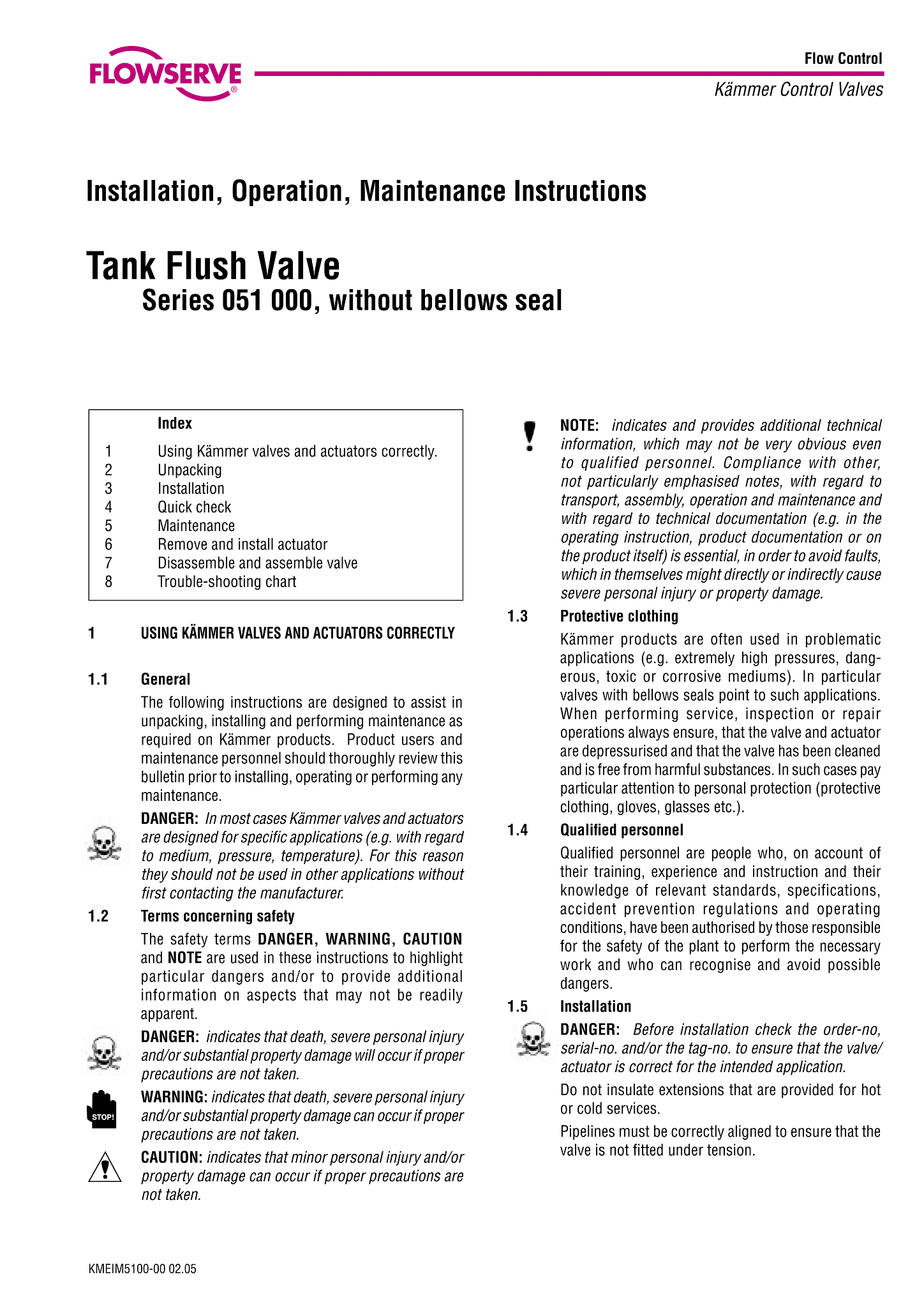 KämmerDrainFlow罐底冲洗阀系列051000使用说明(IOM)