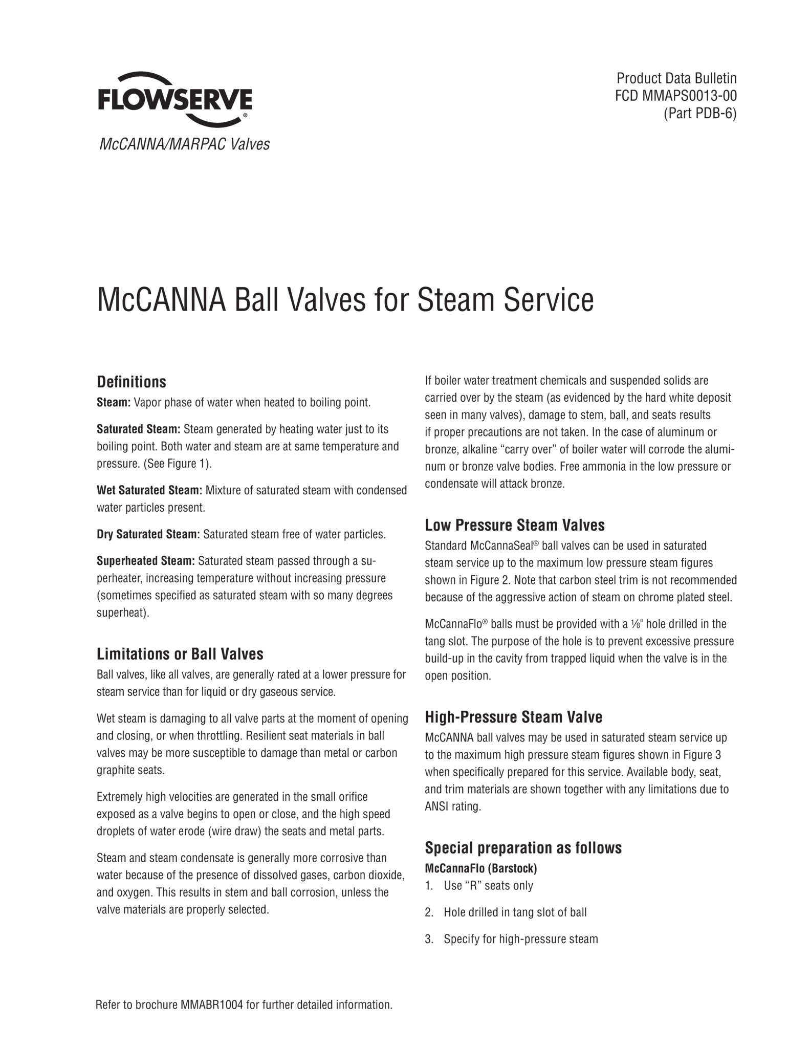 McCANNA蒸汽服务用球阀产品数据公告