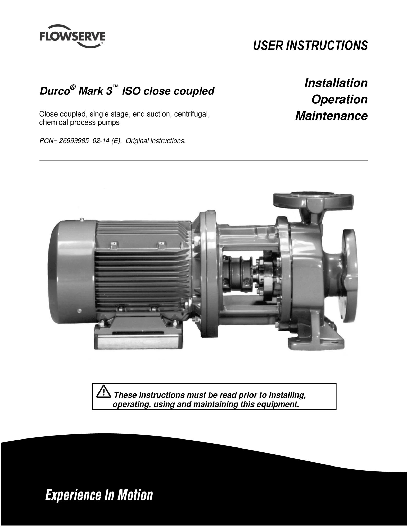 Durco Mark 3 ISO紧耦合泵 - 使用说明