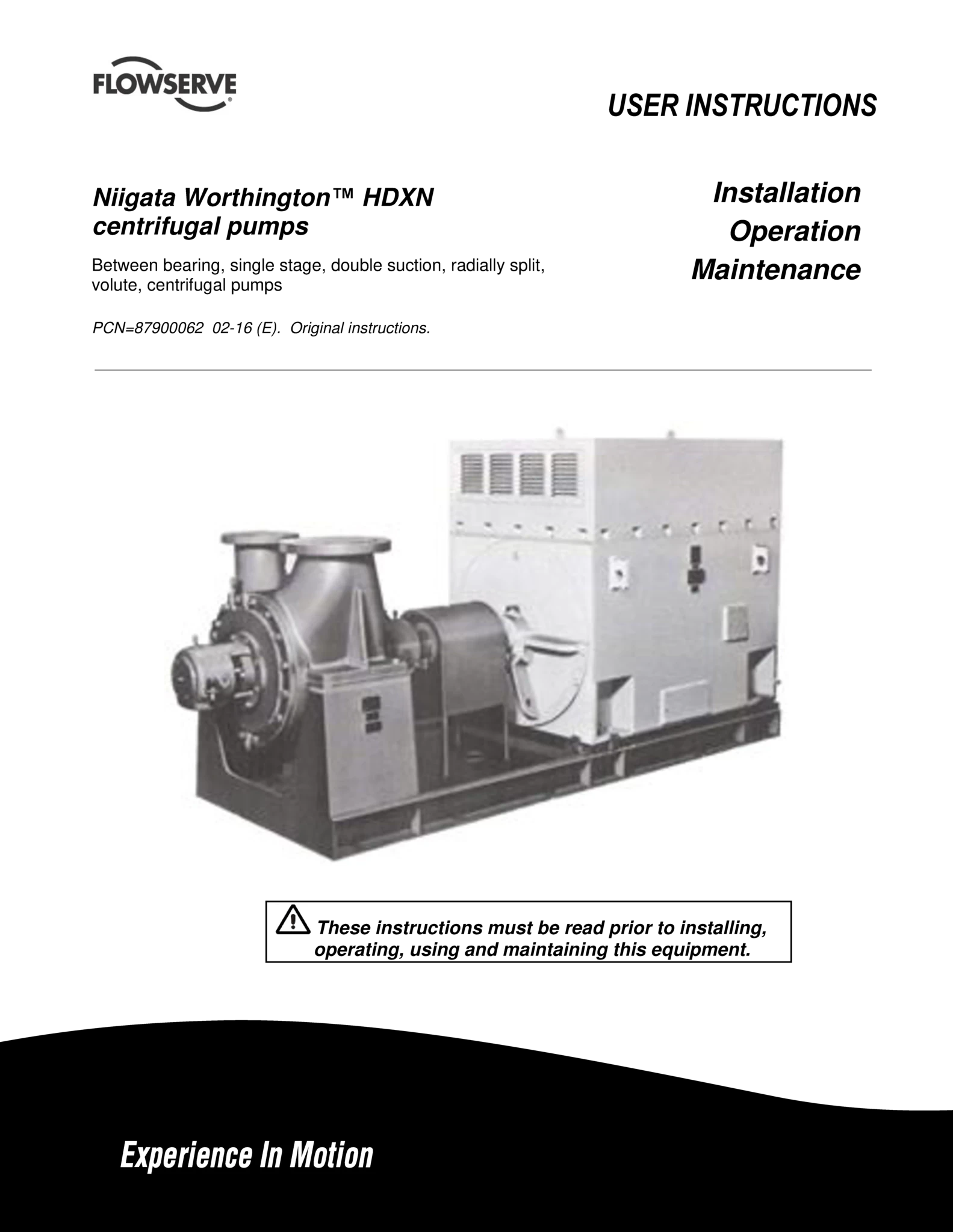 Niigata Worthington™ HDXN离心泵使用说明书