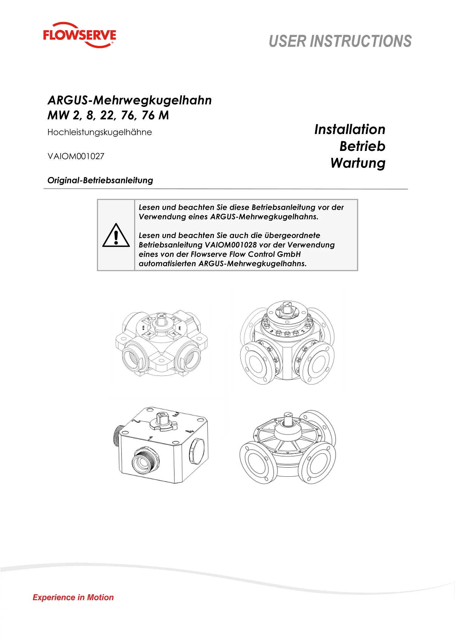 Argus®球阀 MW 76,MW76 M-安装操作维护手册(英语、德语、法语)