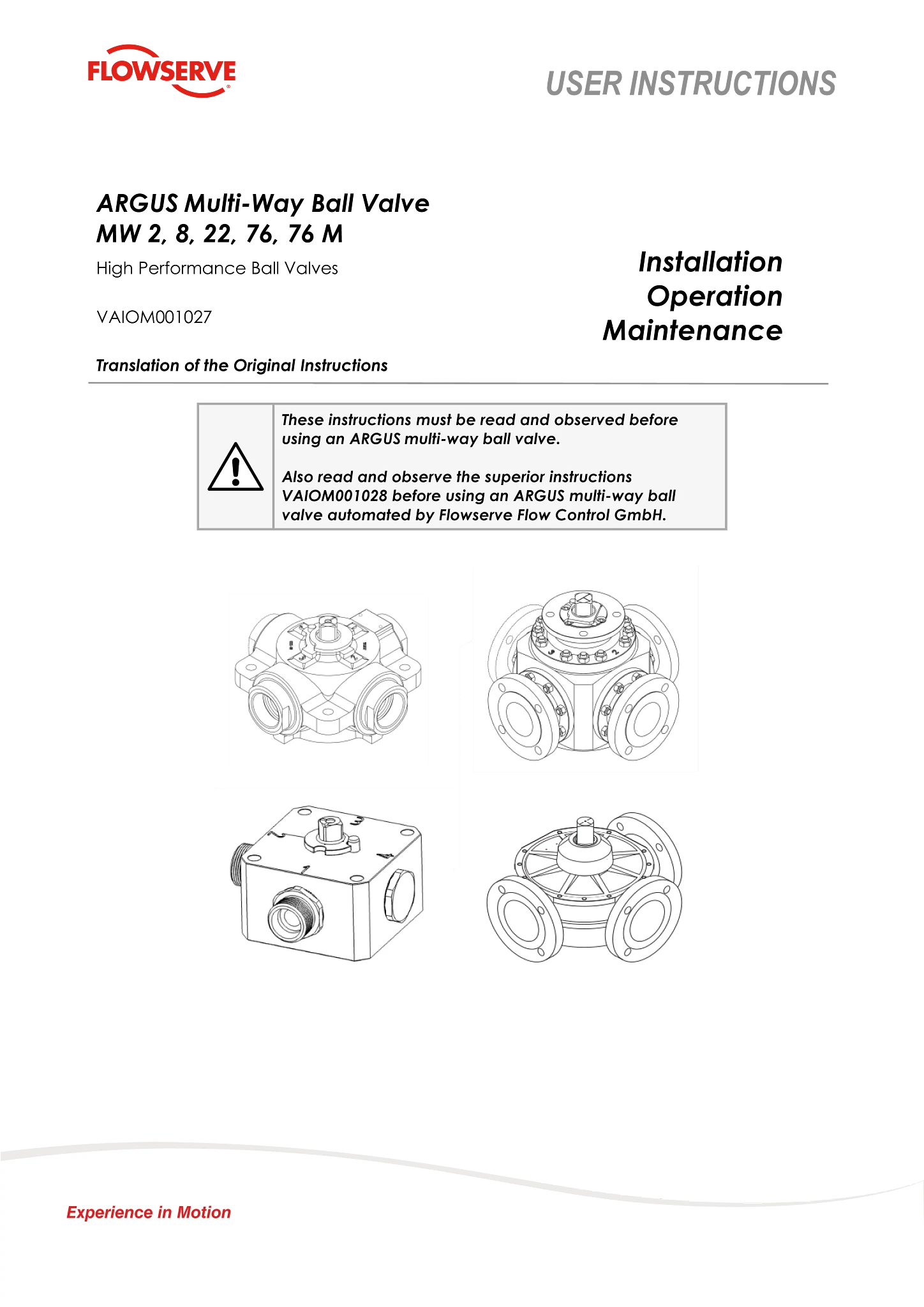 Argus®球阀 MW8-安装操作维护手册(英语、德语、法语)