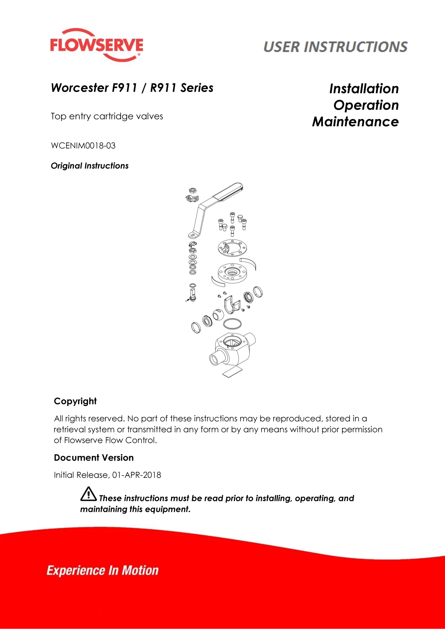 Worcester Controls 911系列缩径/全通径插装阀(IOM)(欧洲/亚洲)