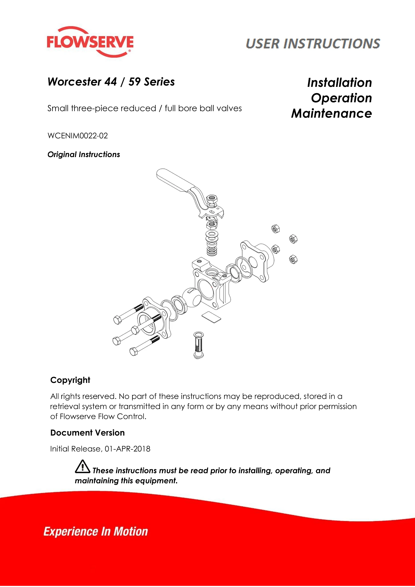 Worcester Controls 44/59系列三件式球阀使用说明(IOM)(欧洲/亚洲)